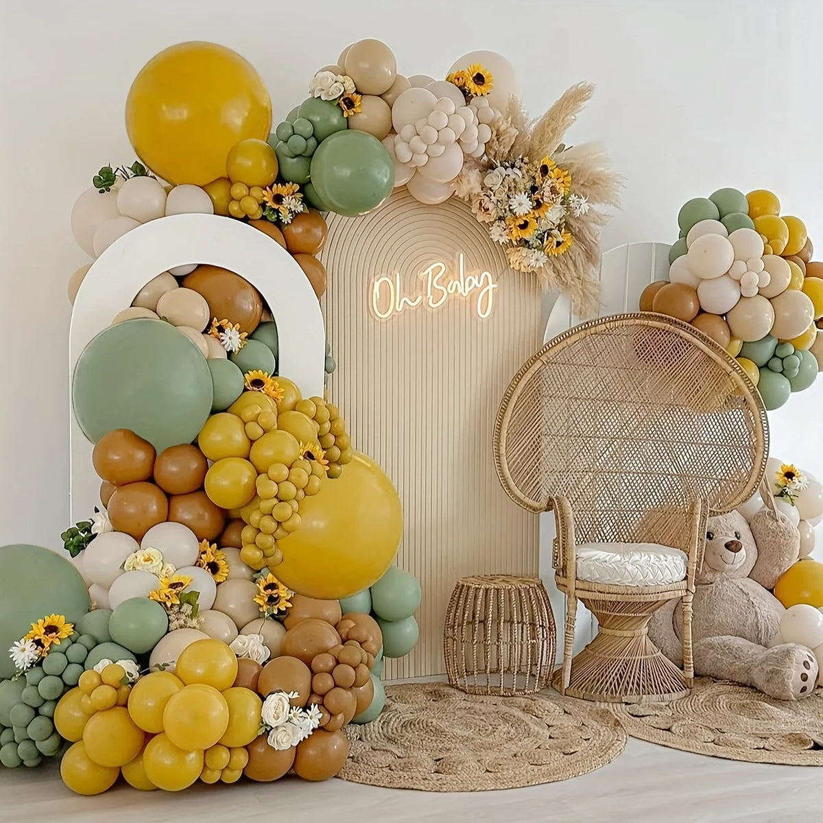 146-Piece Sage Green & Mustard Balloon Garland Arch Kit – Nude, Tan, Brown & White Party Balloons