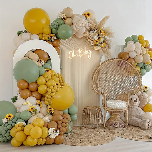 146-Piece Sage Green & Mustard Balloon Garland Arch Kit – Nude, Tan, Brown & White Party Balloons