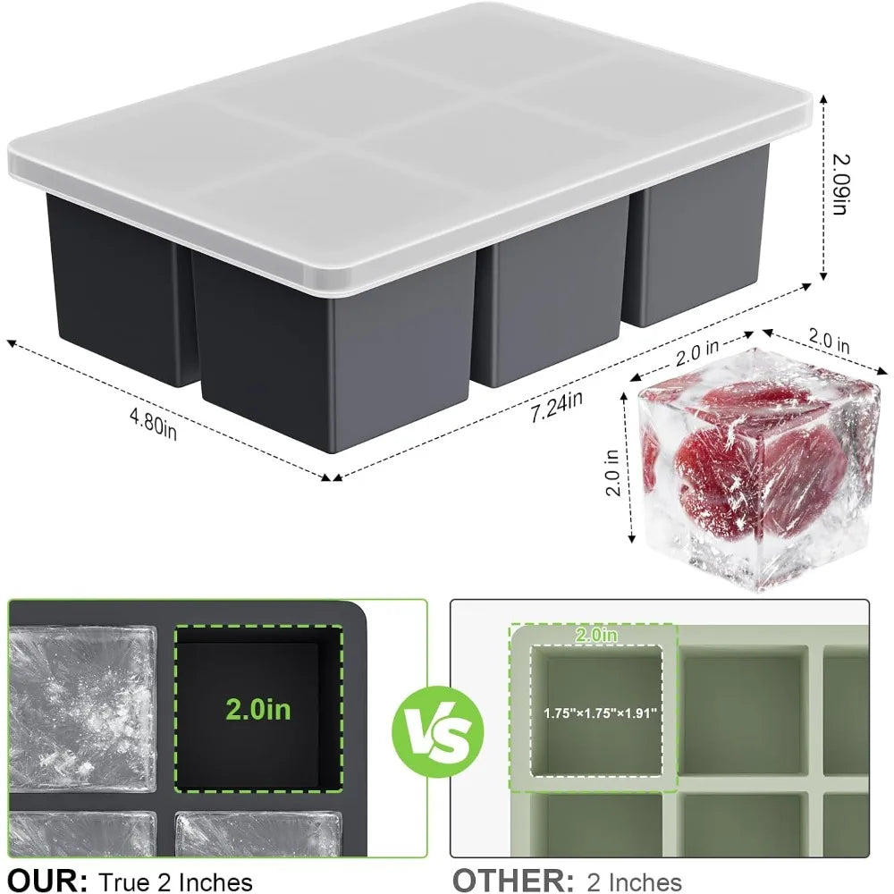 3-Pack Large Square Whiskey / Bourbon Silicone Ice Cube Trays with Lids