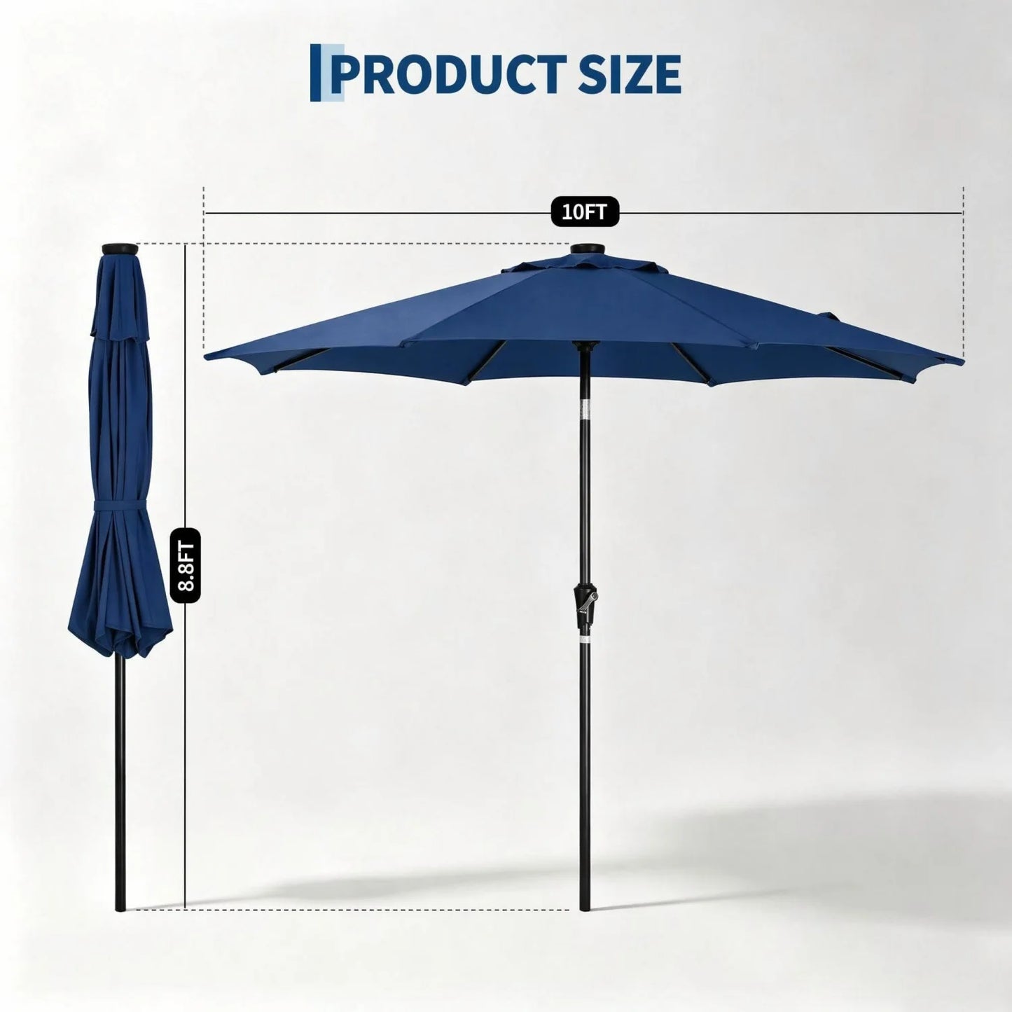 9FT/10FT Solar LED Patio Umbrella with 32 Lights