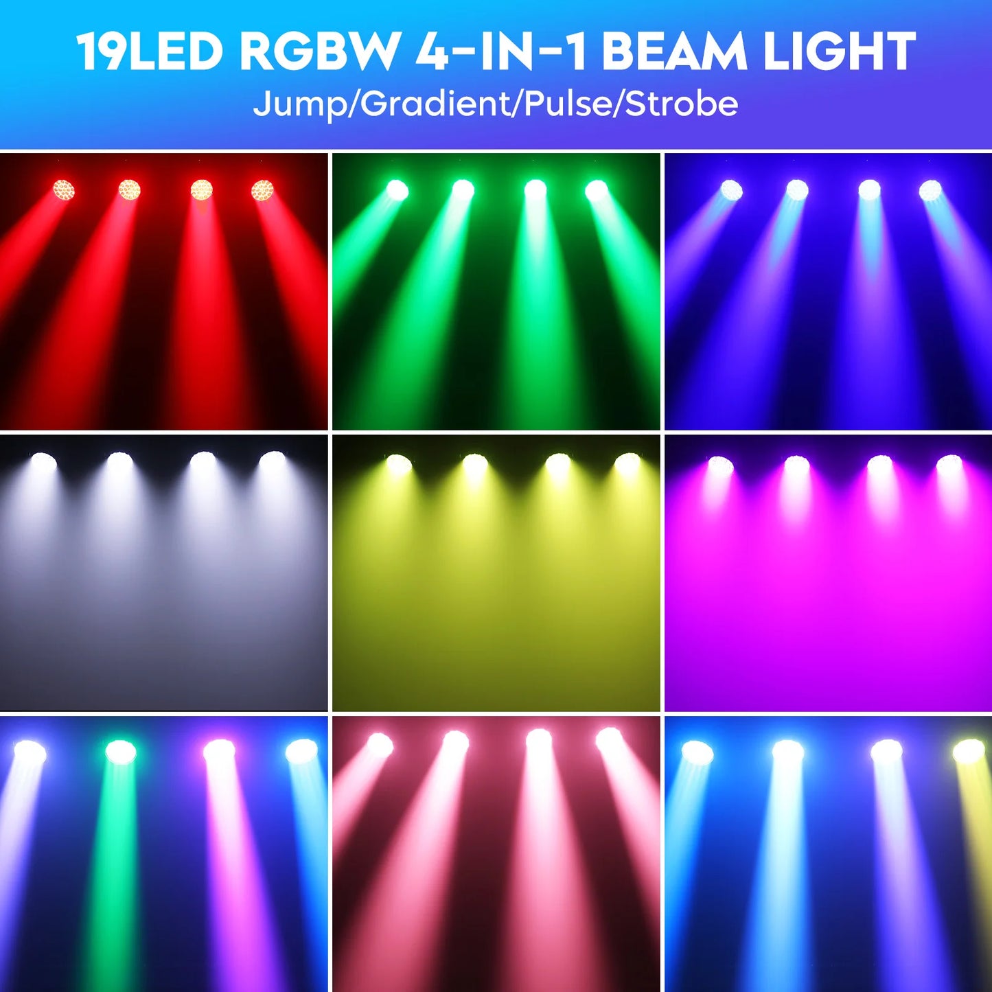2-Pack 285W RGBW Moving Head Lights – 19×15W Beam, Wash & Zoom Professional DJ Stage Lighting