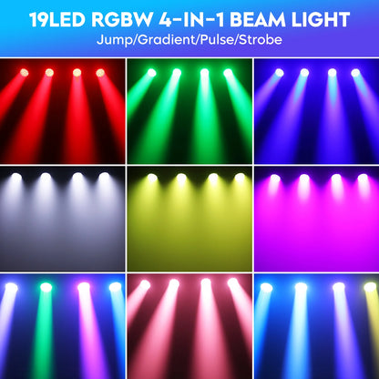 2-Pack 285W RGBW Moving Head Lights – 19×15W Beam, Wash & Zoom Professional DJ Stage Lighting