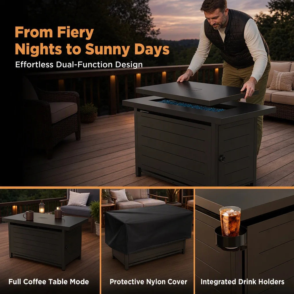 43" Rectangular Propane Fire Pit Table