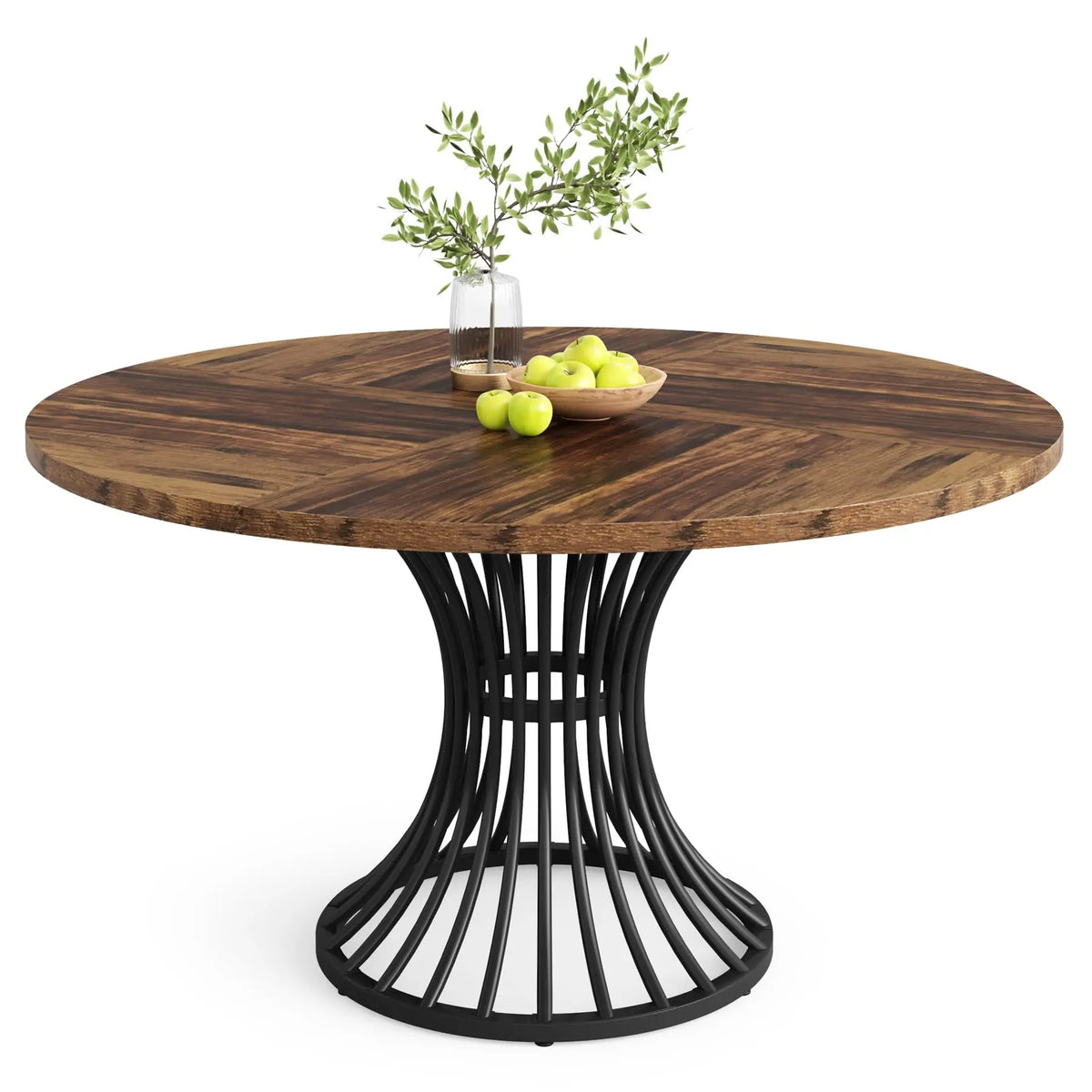 Tribesigns 47" Round Dining Table for 4–6 – Farmhouse Wood Table with Sculptural Metal Base