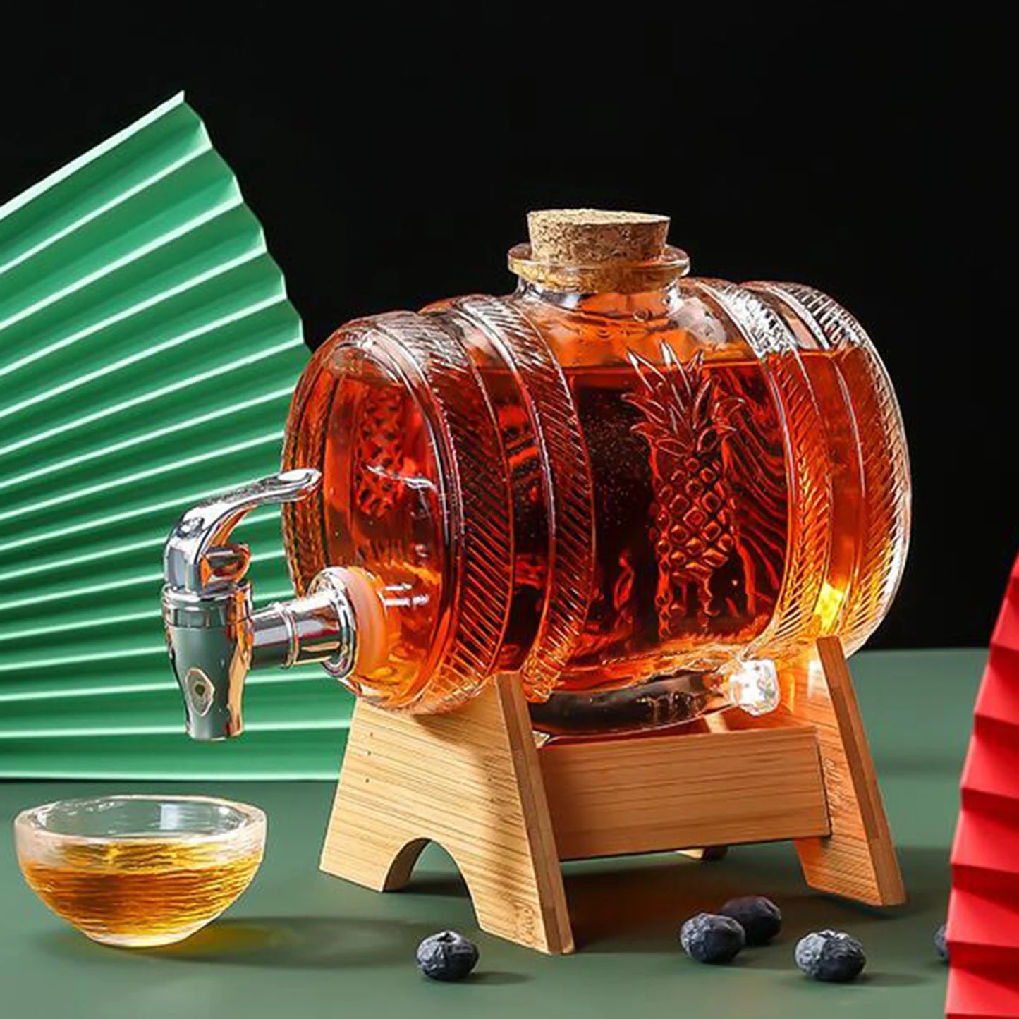 1L Glass Barrel Beverage & Spirits Dispenser with Tap – Tabletop Drink Server