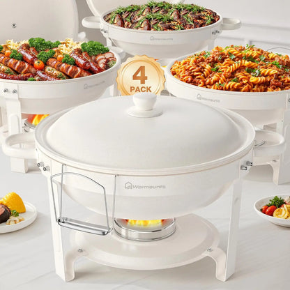5QT Round Stainless Steel Chafing Dishes – 2 or 4 Pack Buffet Warmer Set