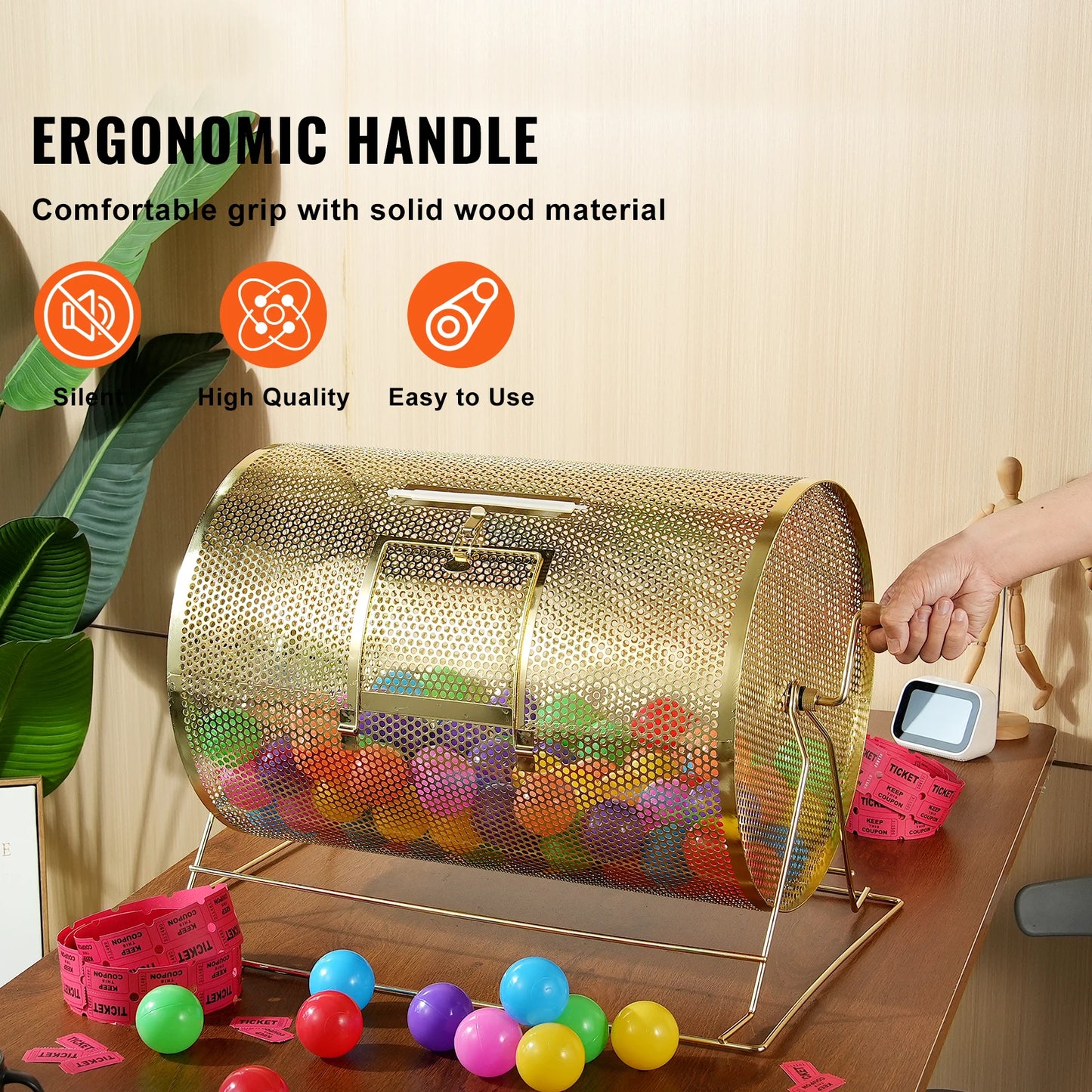 Large Raffle Drum – Brass-Plated Spinning Ticket Cage for Raffles, Fundraisers & Party Games