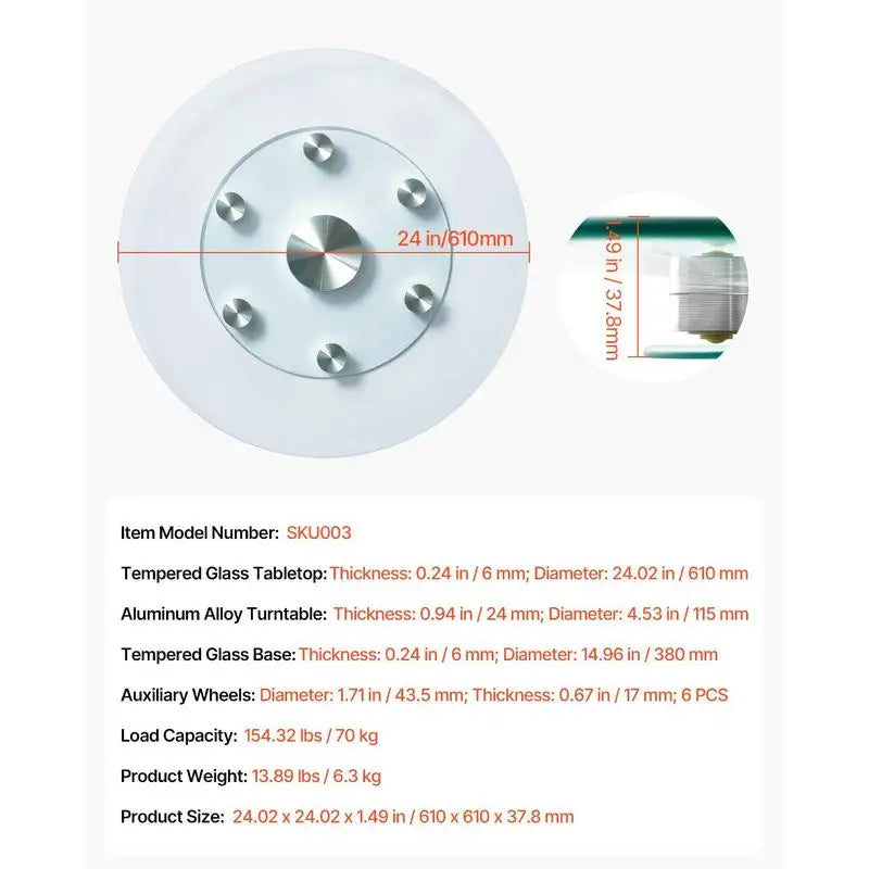 24in Glass Lazy Susan Turntable – 360° Rotating Dining Table Server