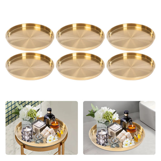Gold Round Stainless Steel Serving & Display Trays – 12", 6 Piece Set