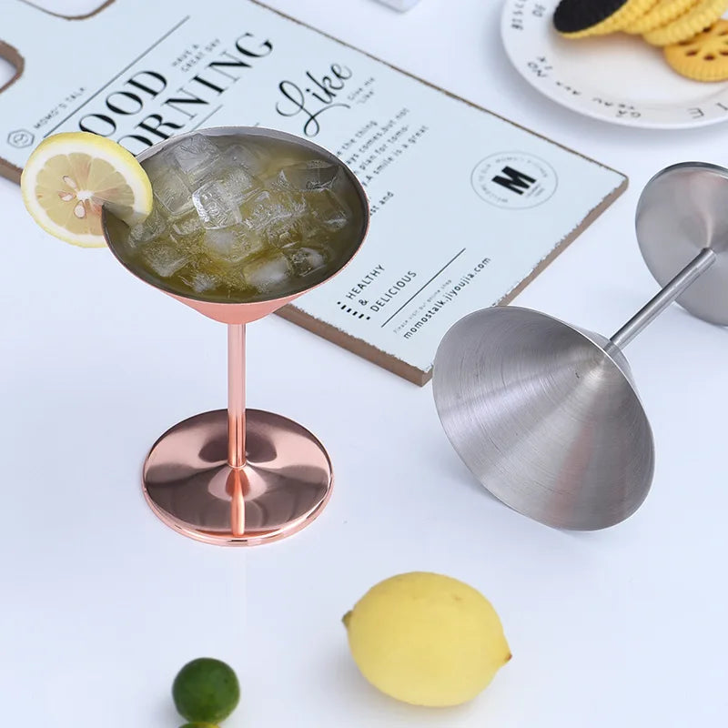 Stainless Steel Martini & Cocktail Glass – Steel Silver or Rose Gold