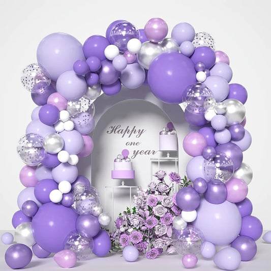 142-Piece Purple Balloon Garland Arch Kit – Lavender, Dark Purple, White & Metallic Party Balloons
