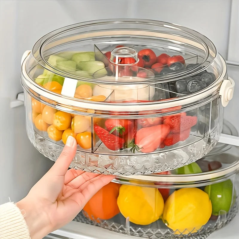 Chilled Fruit & Veggie Serving Tray with Ice Compartment, Center Dip Bowl & Flip-Top Lid