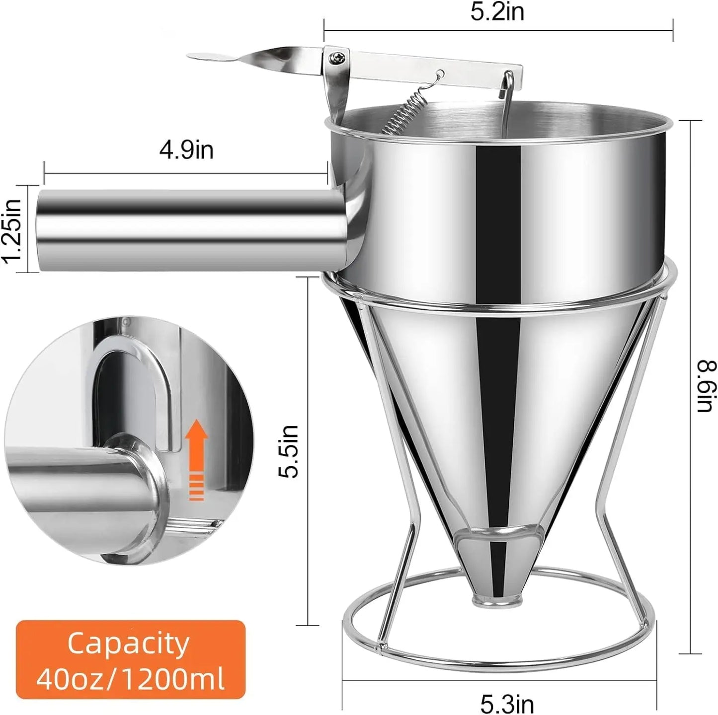 Stainless Steel Pancake & Batter Dispenser with Stand + 4 Nozzles