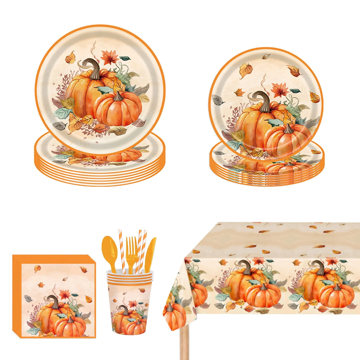 401 Pcs Fall Theme or 402 Pcs Thanksgiving Theme Disposable Tableware Set - Serves 50