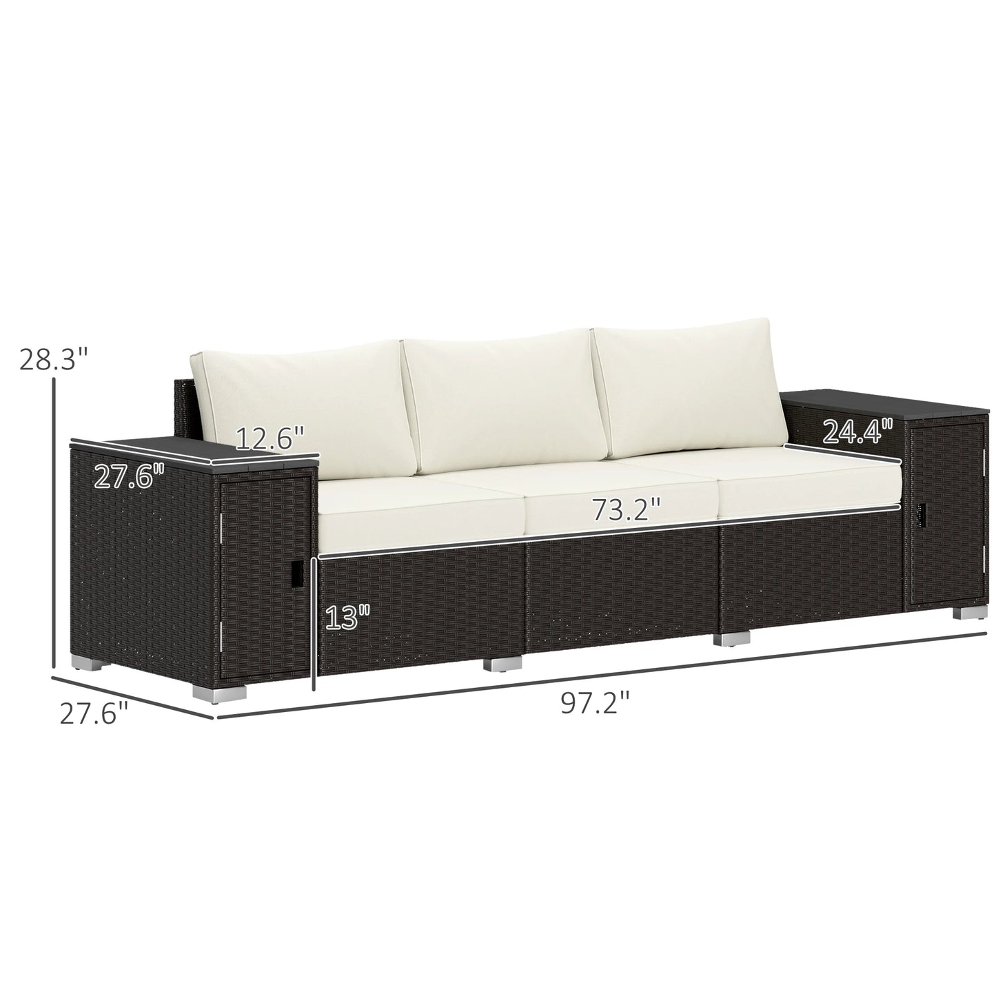 3-Seater Outdoor Wicker Sofa with Hidden Storage & Thick Cushions – Cream White
