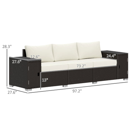 3-Seater Outdoor Wicker Sofa with Hidden Storage & Thick Cushions – Cream White