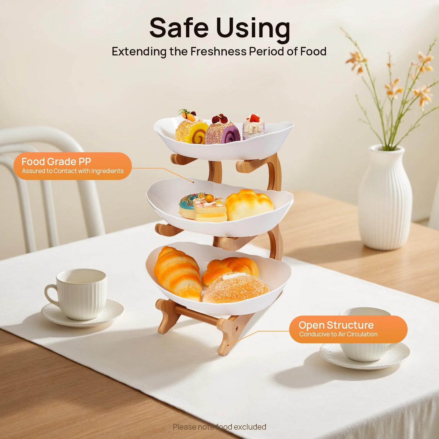 3-Tier Serving Bowl Stand with Bamboo Frame – White or Beige