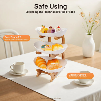 3-Tier Serving Bowl Stand with Bamboo Frame – White or Beige