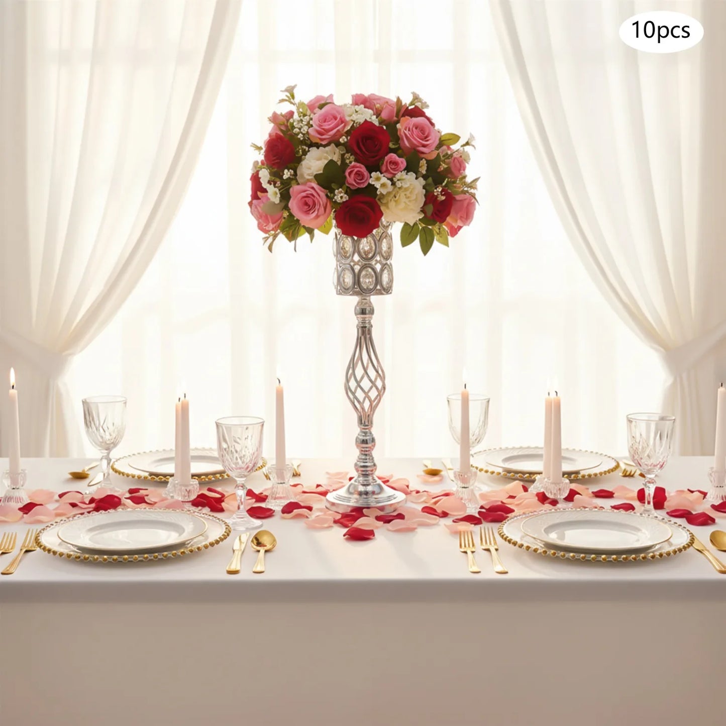 24" Silver Crystal Floral Centerpiece Stands – 10 Piece Set