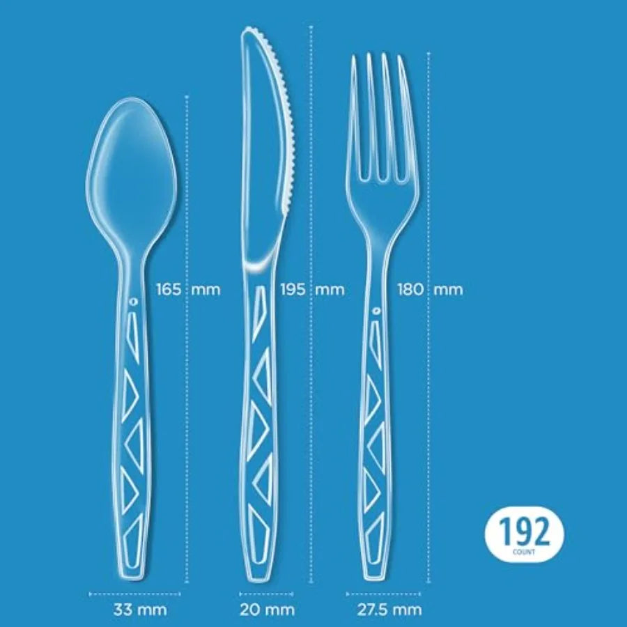 64-Set Clear Disposable Plastic Cutlery Set – Forks, Spoons & Knives for Parties & Events