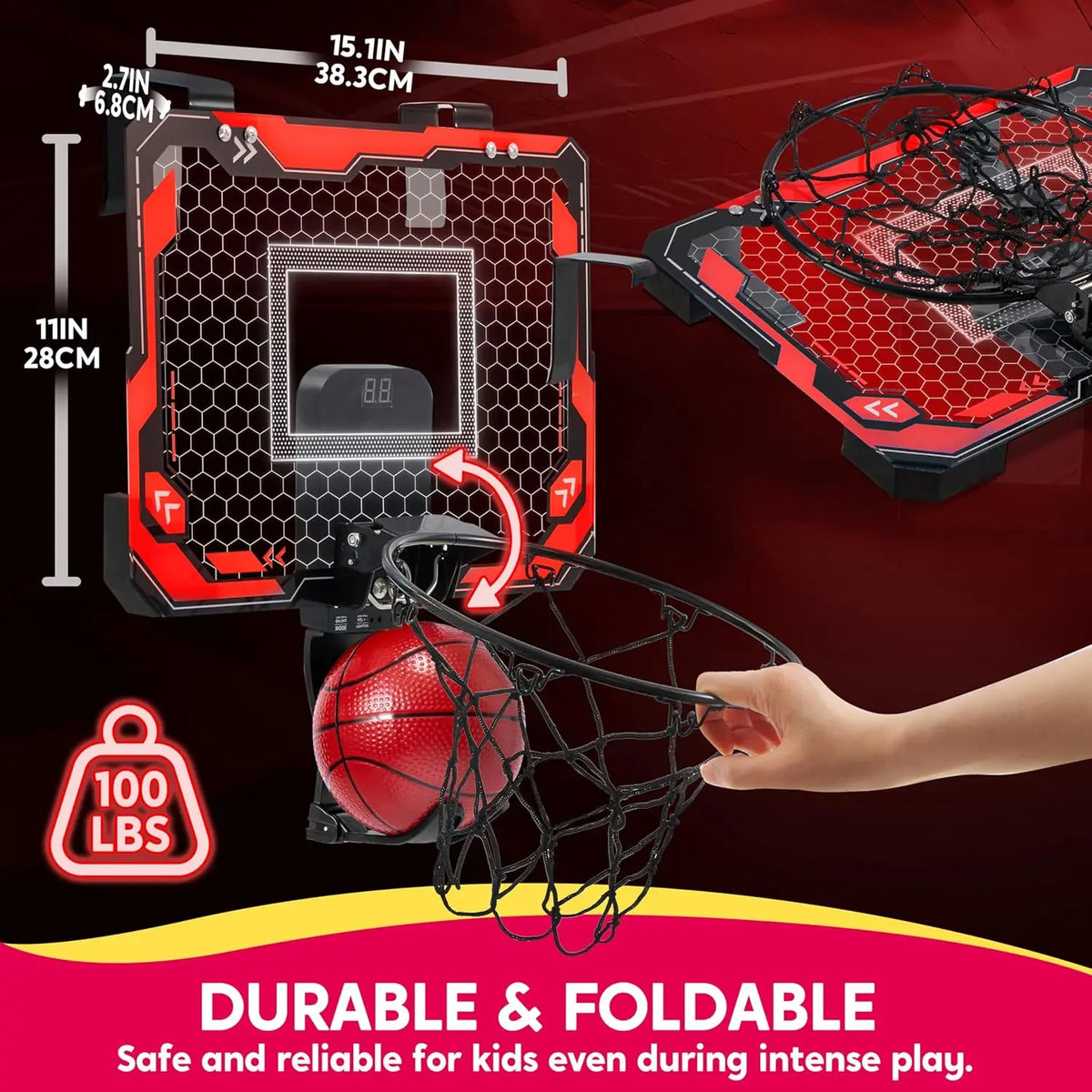 Light-Up Mini Indoor Basketball Hoop Set with Scoreboard & 4 Balls