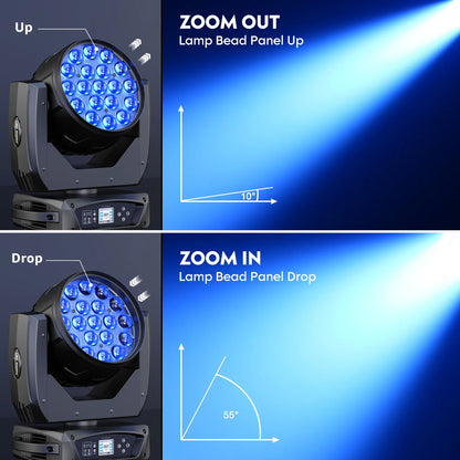 2-Pack 285W RGBW Moving Head Lights – 19×15W Beam, Wash & Zoom Professional DJ Stage Lighting