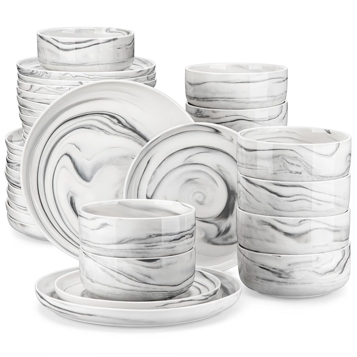 MALACASA Marbled & Classic Porcelain Dinnerware Set – 18 or 36 Piece, Service for 6 or 12