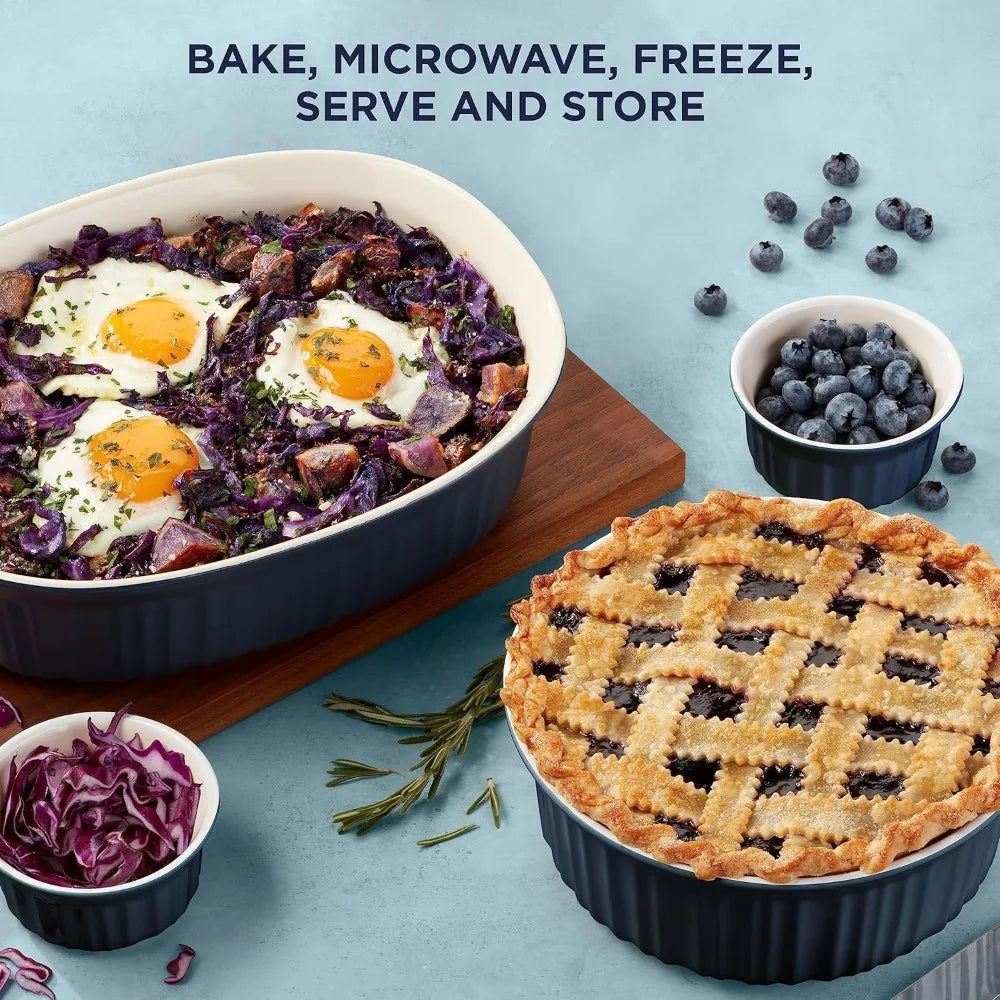 12-Piece Ceramic Stoneware Bakeware Set with Glass & Storage Lids – Oven-to-Table Baking Dishes