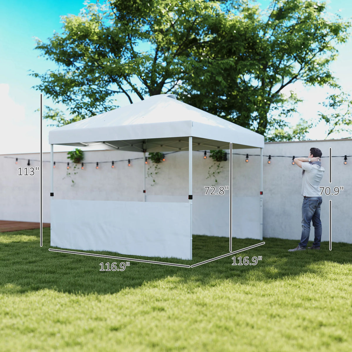 10 × 10FT Pop-Up Canopy Tent with 2 Half Sidewalls – White