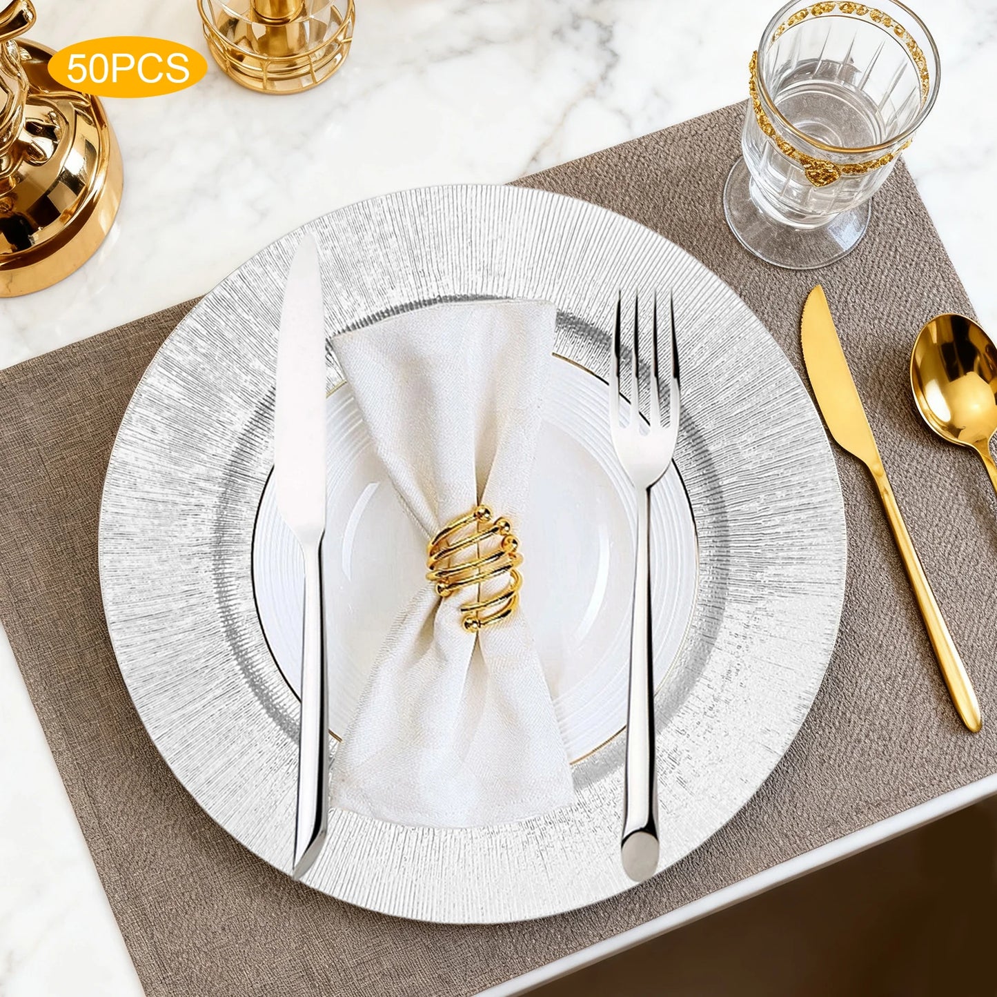 Silver Round Charger Plates – 13", 50 Piece Set