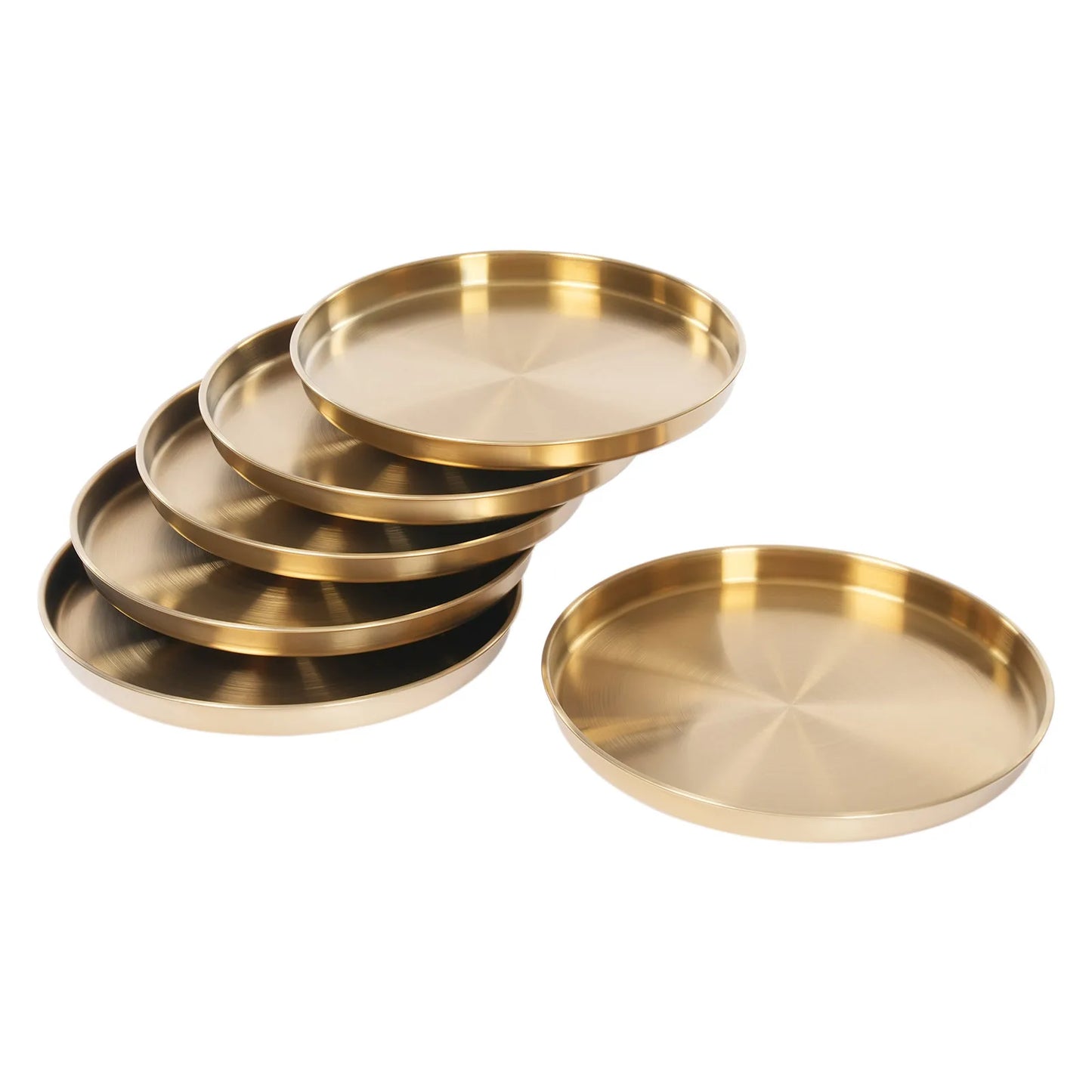 Gold Round Stainless Steel Serving & Display Trays – 12", 6 Piece Set