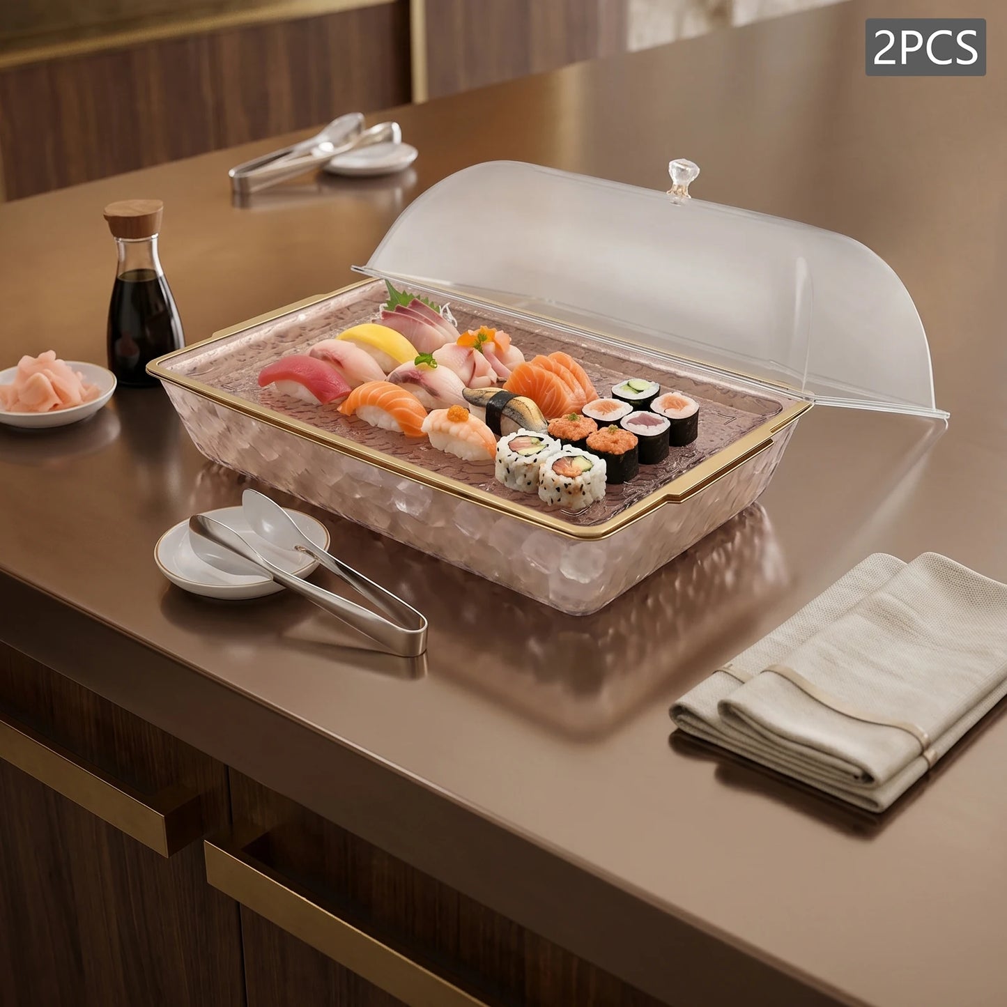 Chilled Serving Trays with Lids & Ice Basins Set, 2-pack