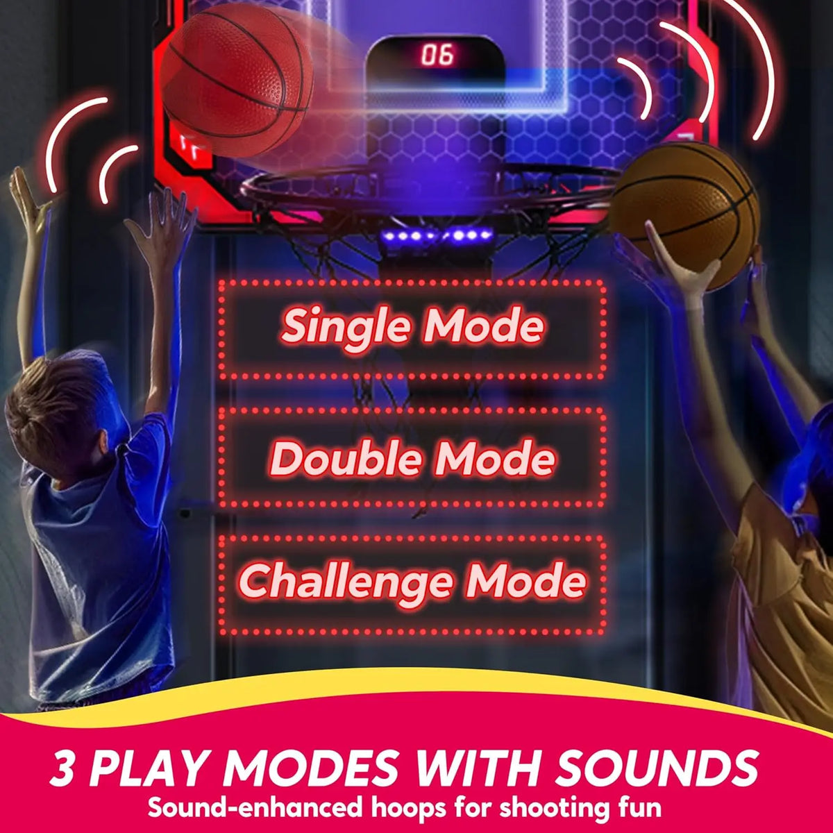 Light-Up Mini Indoor Basketball Hoop Set with Scoreboard & 4 Balls