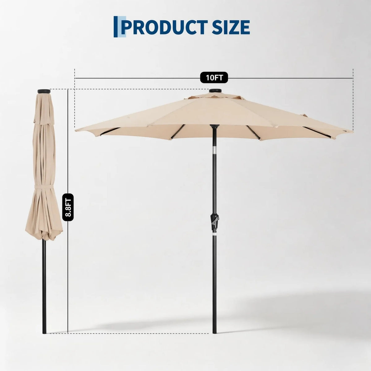 9FT/10FT Solar LED Patio Umbrella with 32 Lights