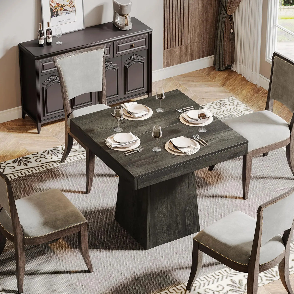 Tribesigns Square Dining Table for 4 – Farmhouse Pedestal Dining & Game Table