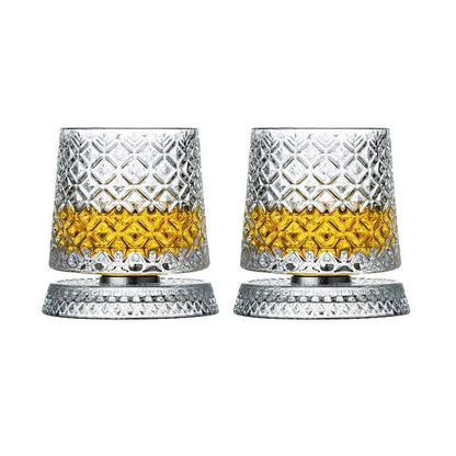 2-Piece 360° Rotating Whiskey Glass Set with Glass Bases
