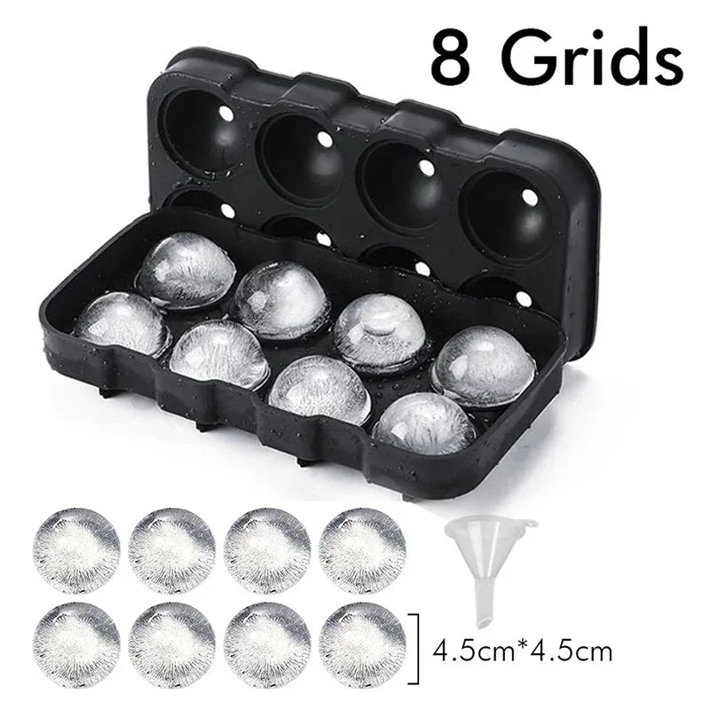 Large Silicone Sphere Cocktail Ice Molds – 4, 6 or 8-Cavity Cube & Sphere Trays for Whiskey & Bourbon