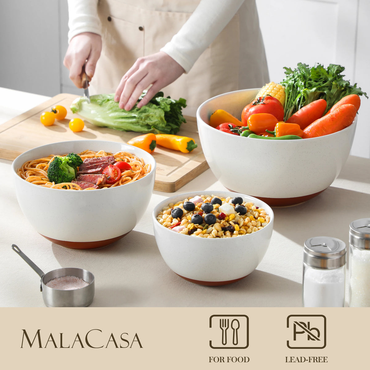 3/6-Piece Ceramic Mixing & Serving Bowl Set – 46 oz, 80 oz & 140 oz