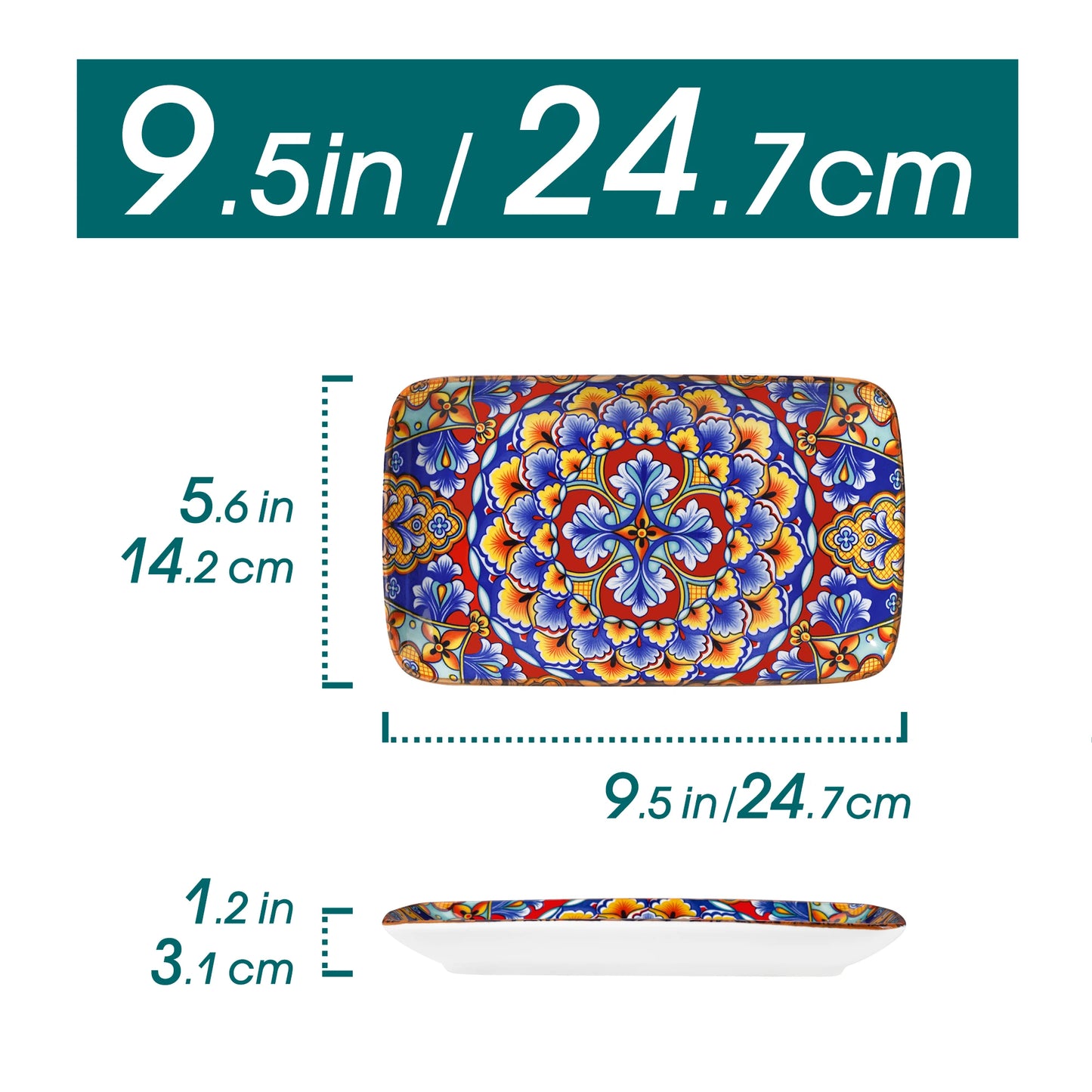 Vancasso Artisan Patterned Rectangular Serving Plates – 6 or 12 Piece Set (8.5x5.1 in / 22x13 cm)