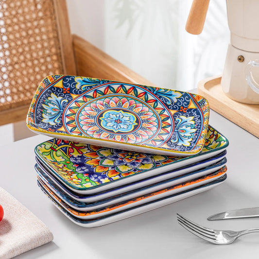 Vancasso Artisan Patterned Rectangular Serving Plates – 6 or 12 Piece Set (8.5x5.1 in / 22x13 cm)