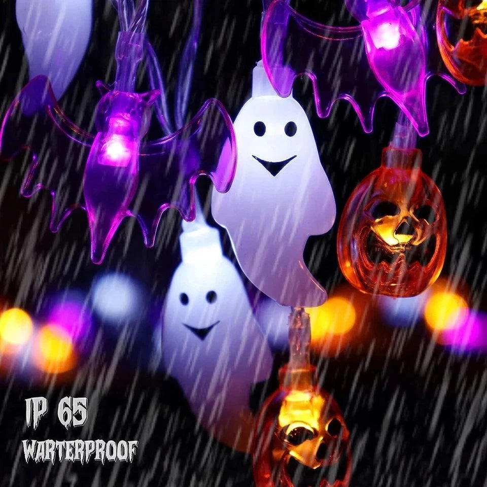 20-Ft Halloween Pumpkin, Bat & Ghost String Lights – 30 LED Battery-Operated Lights with Remote