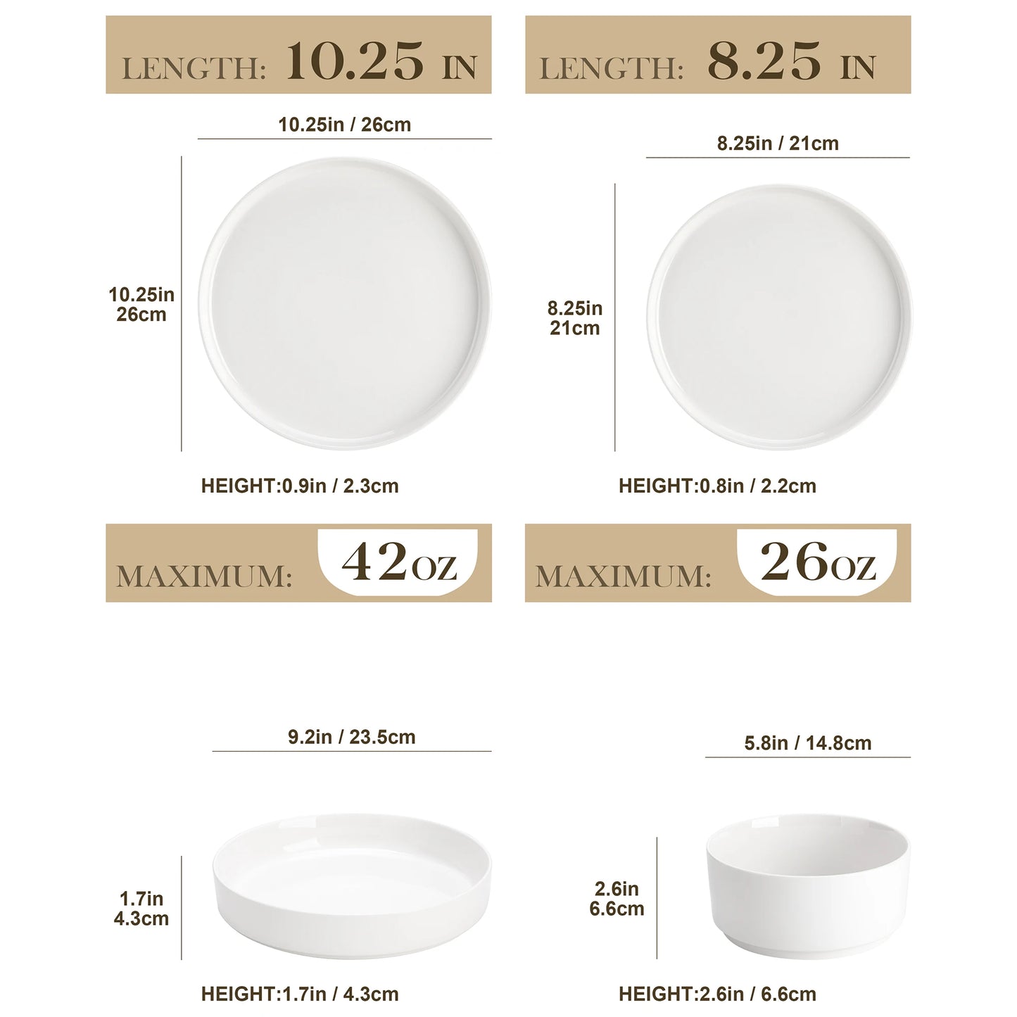 MALACASA Black Rim Porcelain Dinnerware Set – 12, 16, 18 or 24 Piece