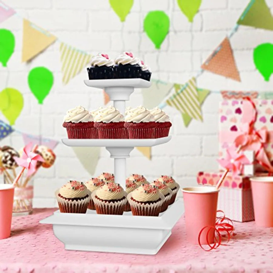 3-Tier White Square Cupcake & Dessert Display Stand – 12.5" Tiered Serving Stand