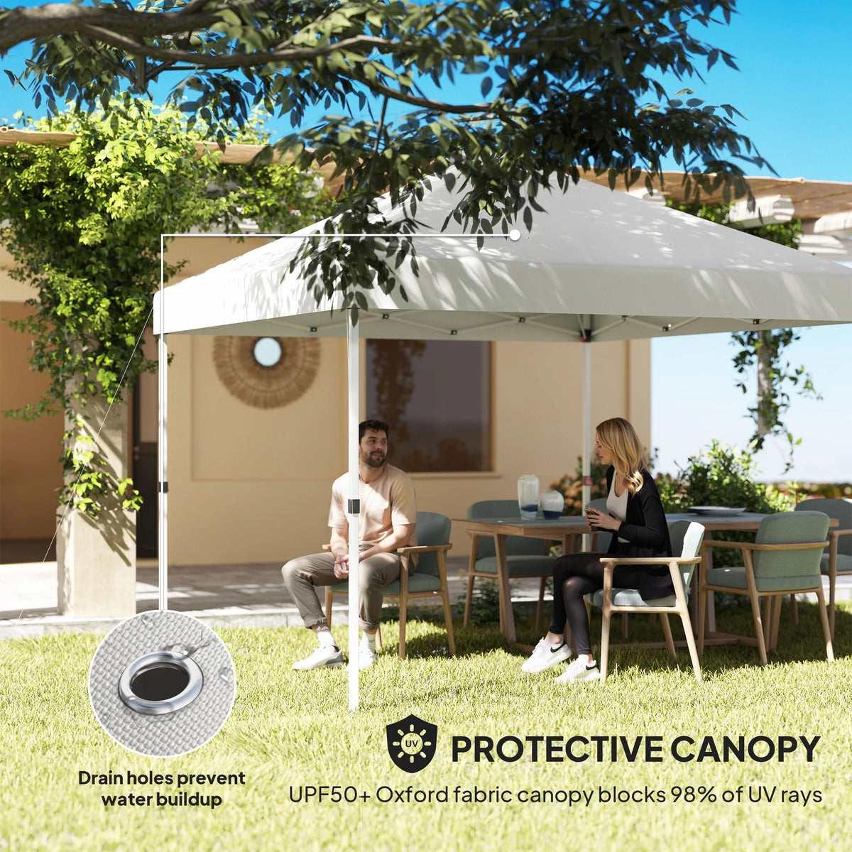 10 × 10FT Pop-Up Canopy Tent with 2 Half Sidewalls – White