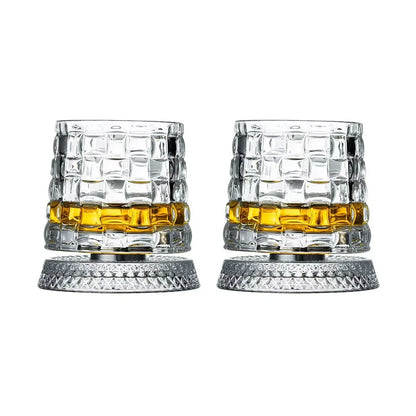 2-Piece 360° Rotating Whiskey Glass Set with Glass Bases