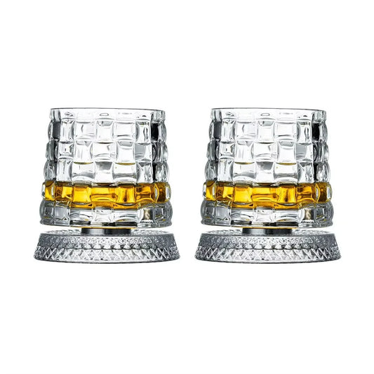 2-Piece 360° Rotating Whiskey Glass Set with Glass Bases