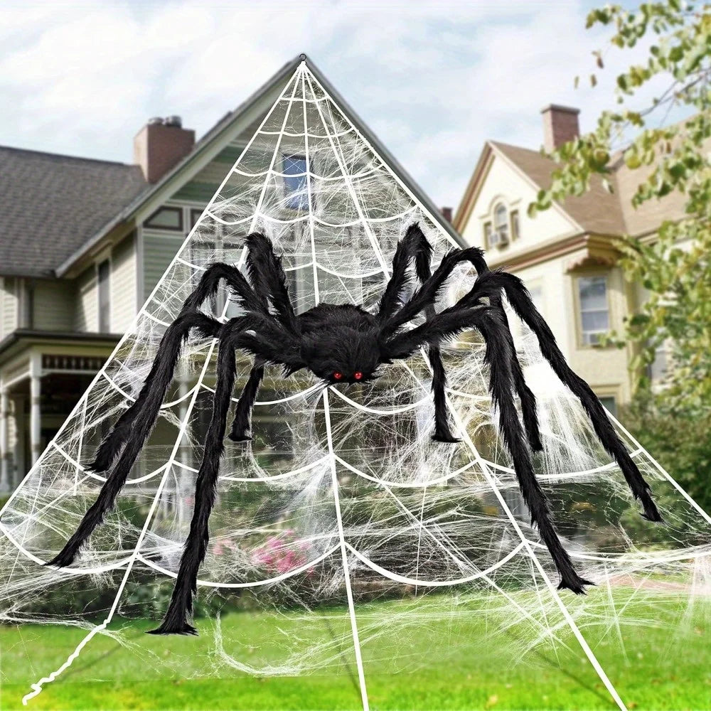 59" Giant Halloween Spider with 23 × 18 Ft Spider Web – 400 Sq. Ft. Outdoor & Photo Booth Décor