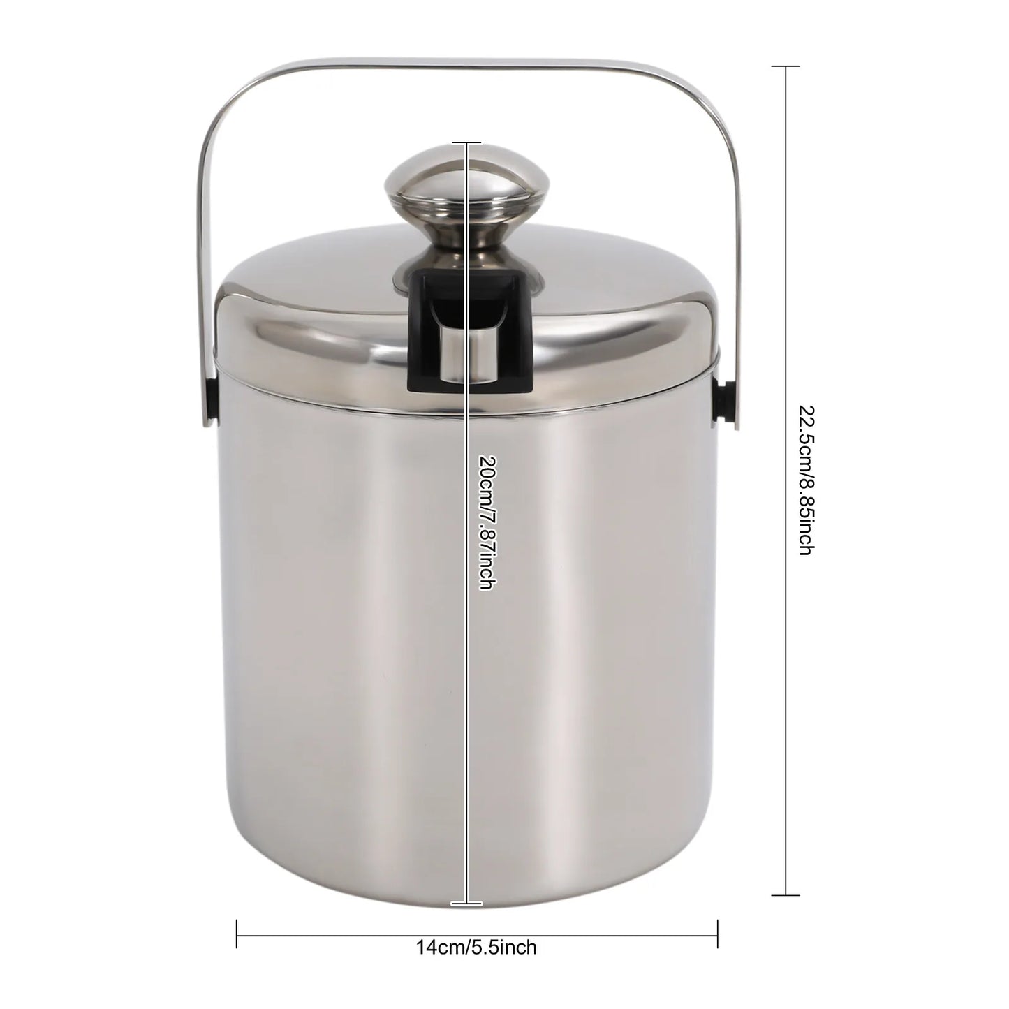 Double-Wall Stainless Steel Ice Bucket with Tongs & Strainer – 1.3L