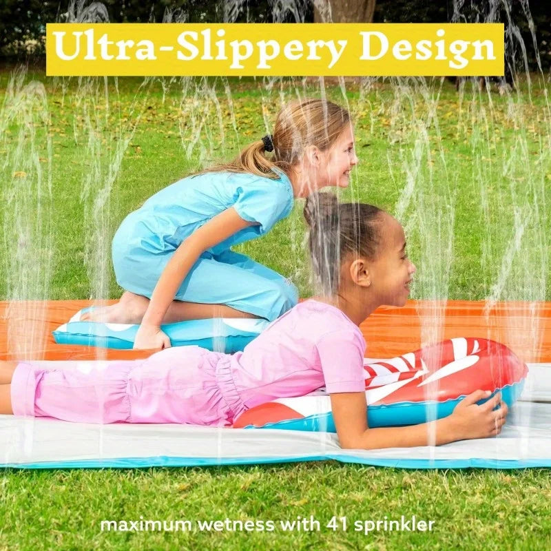 22.5-Ft Double-Lane Backyard Water Slide with 2 Inflatable Slide Boards & Sprinklers