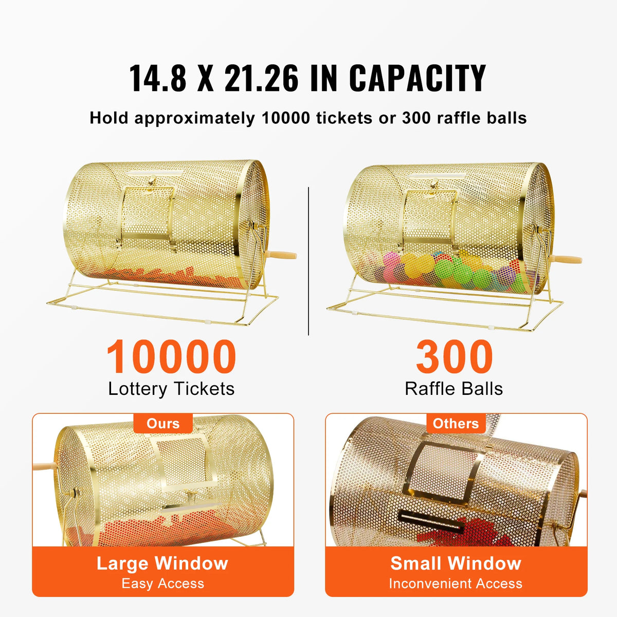 Large Raffle Drum – Brass-Plated Spinning Ticket Cage for Raffles, Fundraisers & Party Games